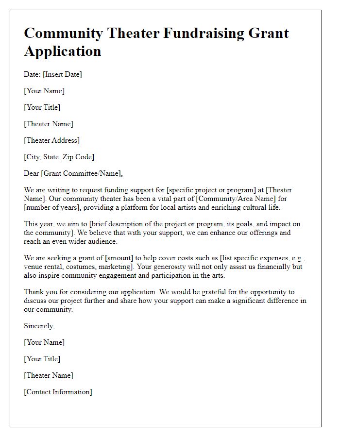 Letter template of community theater fundraising grant application