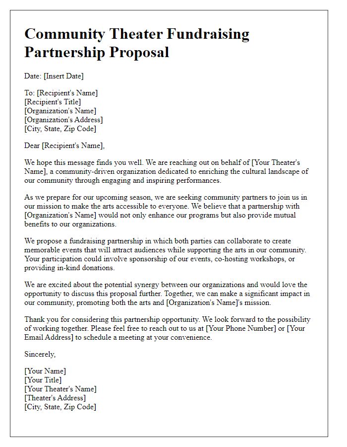 Letter template of community theater fundraising partnership proposal