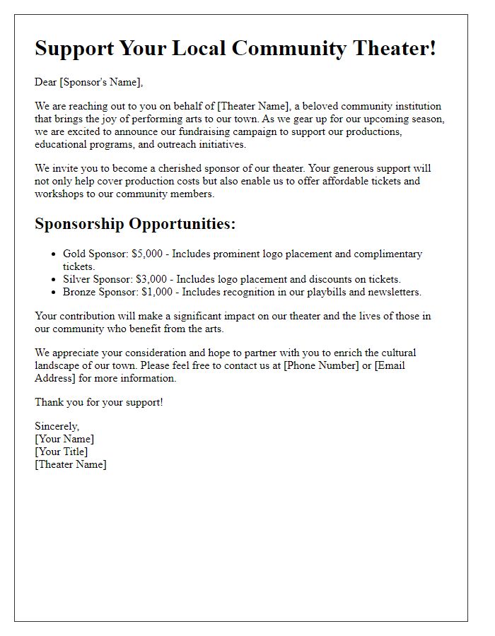 Letter template of community theater fundraising sponsorship appeal