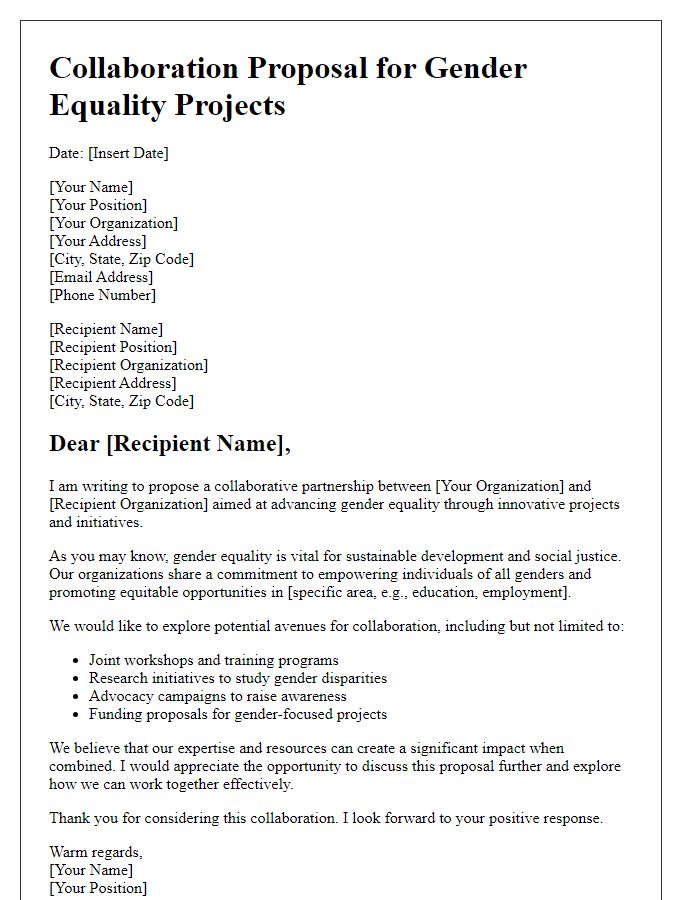 Letter template of collaboration proposal for gender equality projects