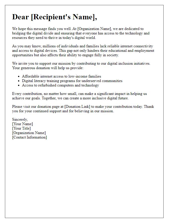 Letter template of digital inclusion fundraising outreach for non-profit organizations.