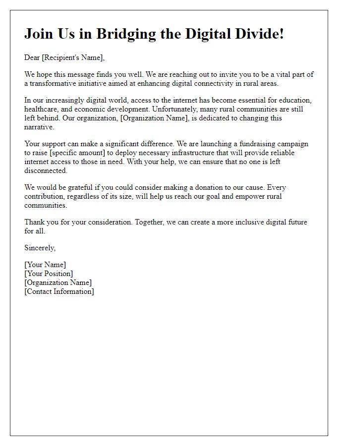 Letter template of digital inclusion fundraising push for rural connectivity efforts.