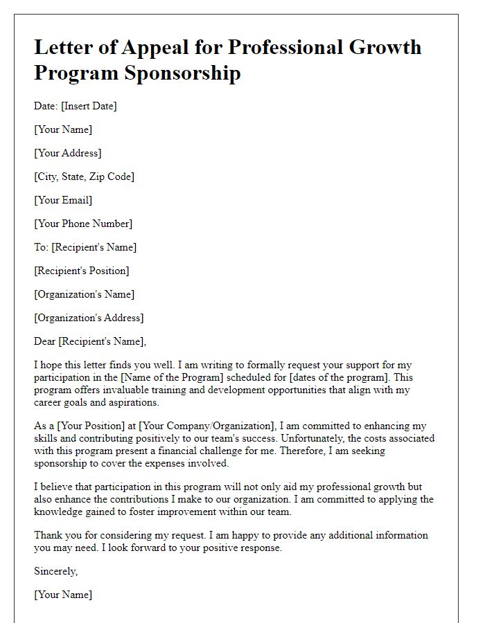 Letter template of appeal for professional growth program sponsorship