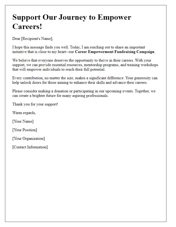 Letter template of encouragement for career empowerment fundraising