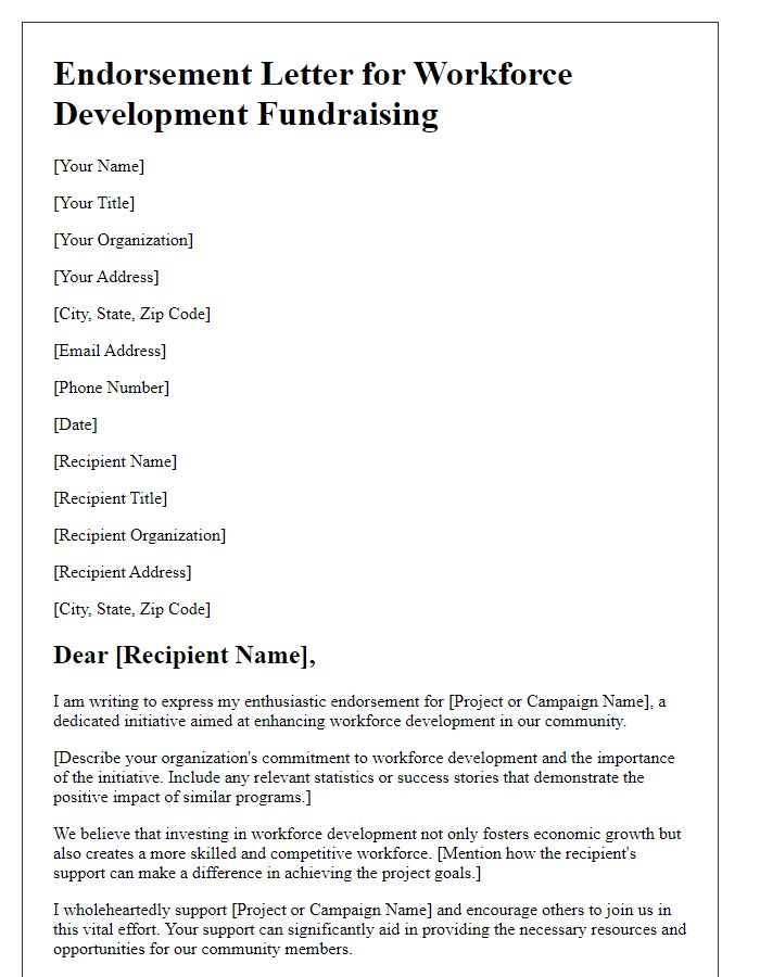 Letter template of endorsement for workforce development fundraising