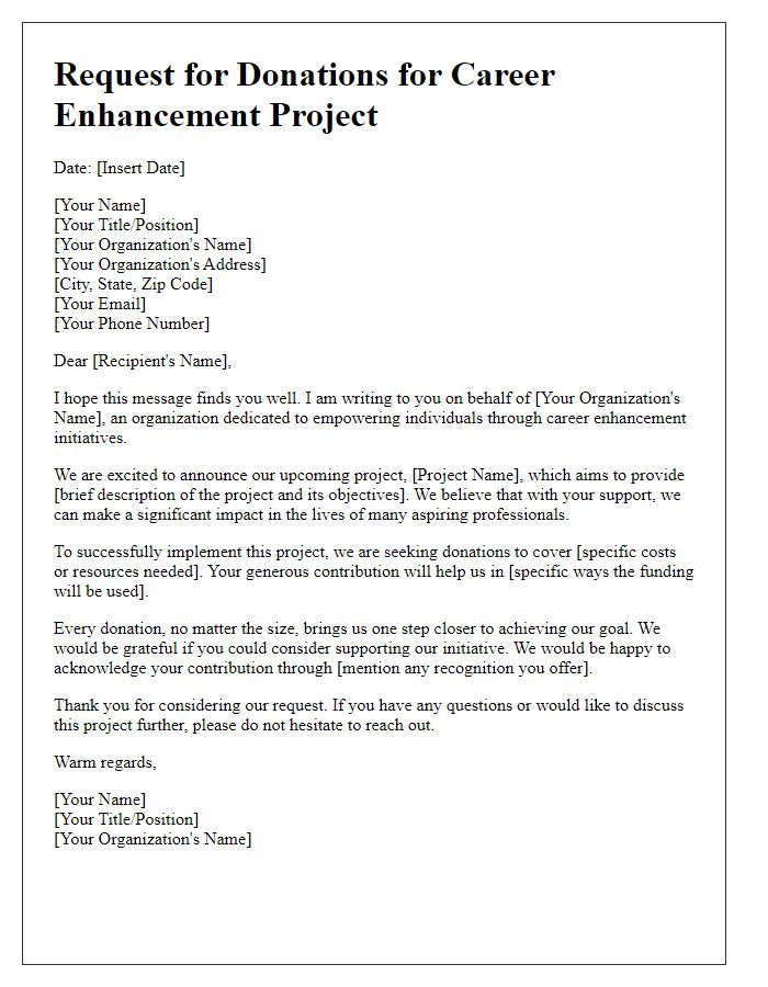 Letter template of request for career enhancement project donations