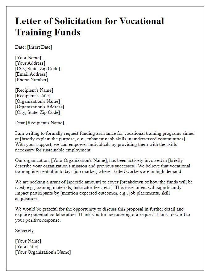 Letter template of solicitation for vocational training funds