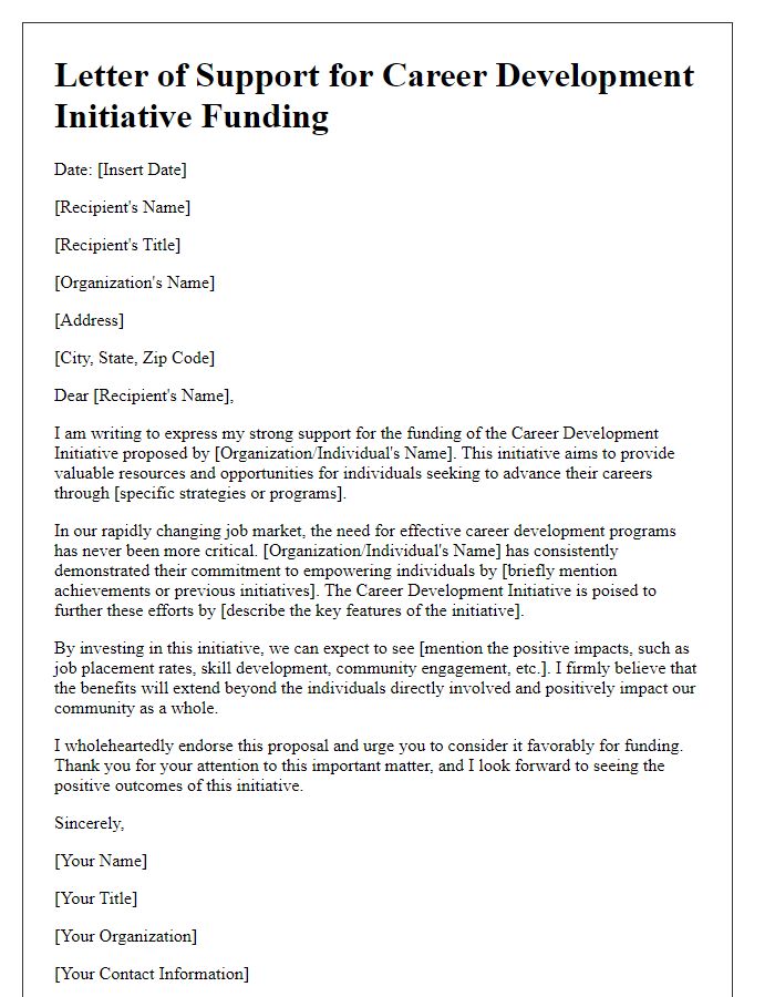 Letter template of support for career development initiative funding