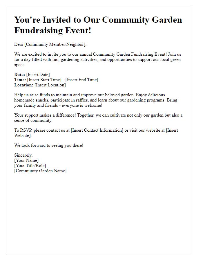 Letter template of community garden event invitation for fundraising