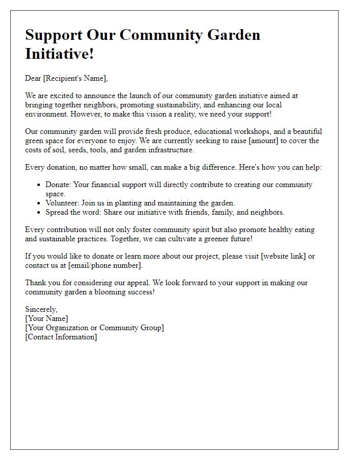 Letter template of community garden initiative fundraising appeal