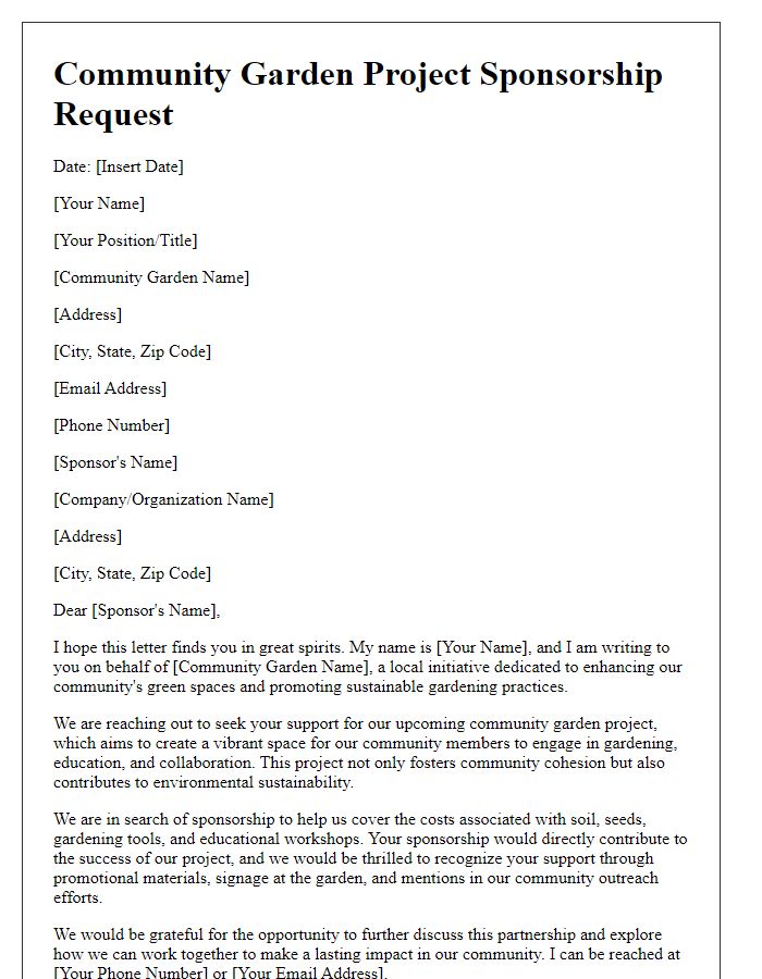 Letter template of community garden project sponsorship request