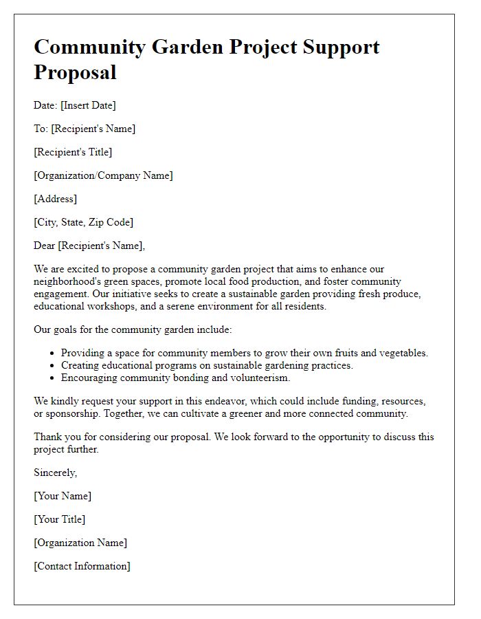 Letter template of community garden project support proposal