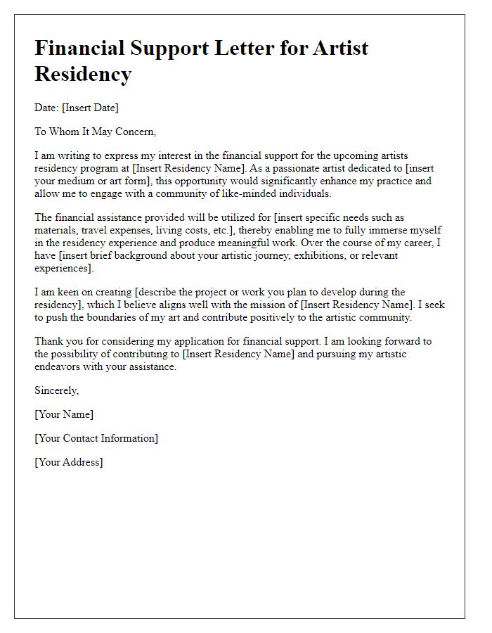 Letter template of artists residency financial support letter