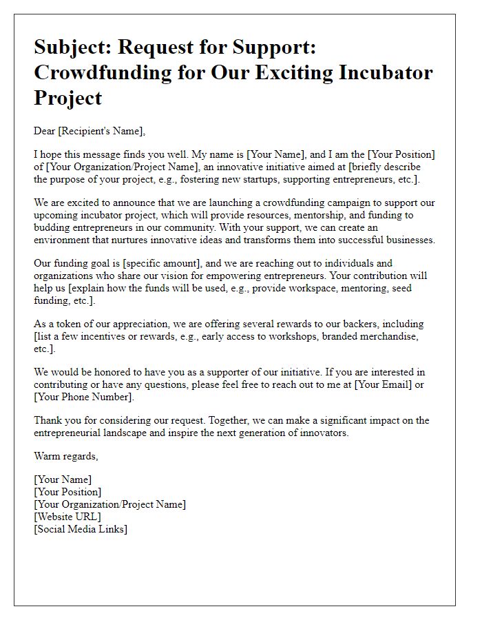 Letter template of crowdfunding request for incubator projects