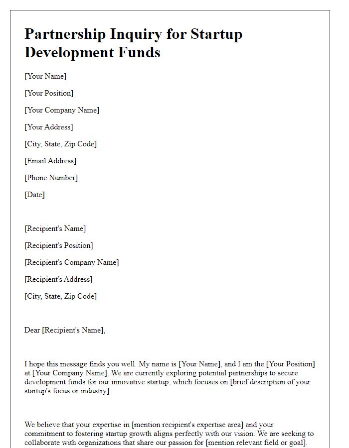 Letter template of partnership inquiry for startup development funds