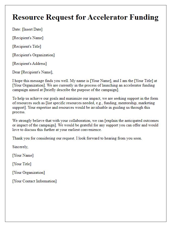 Letter template of resource request for accelerator funding campaigns