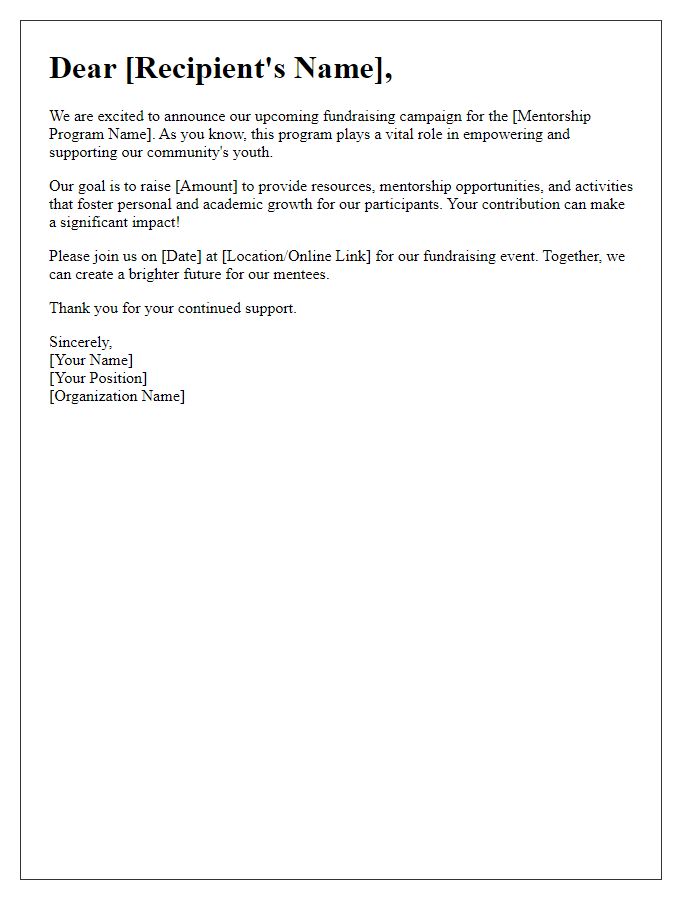 Letter template of mentorship program fundraising campaign notification