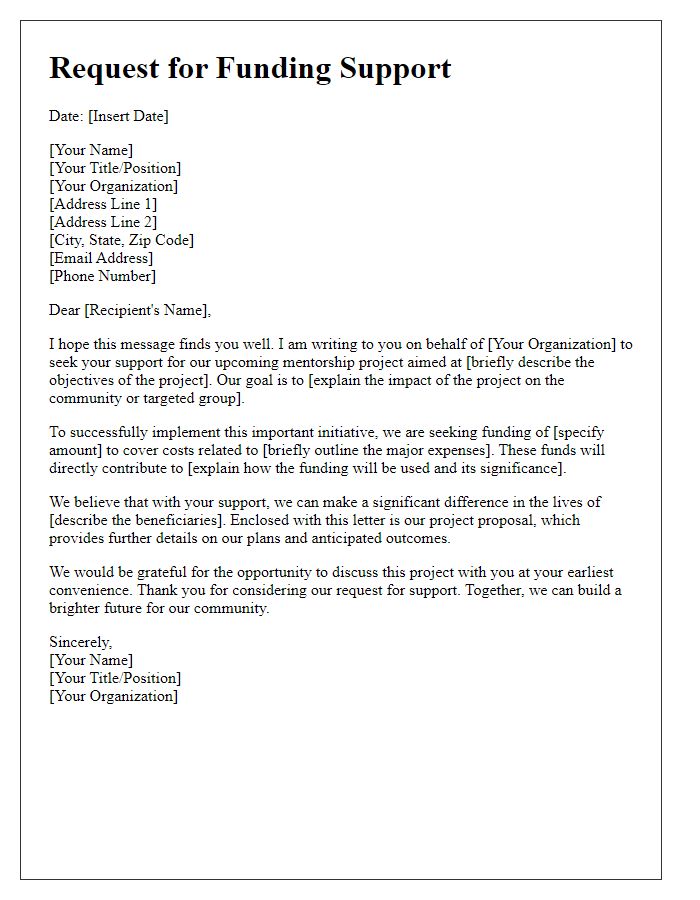 Letter template of mentorship project funding plea