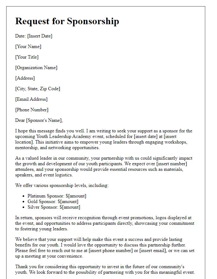 Letter template of sponsorship request for the youth leadership academy event