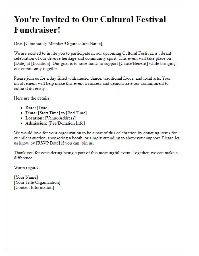 Letter template of cultural festival fundraiser community involvement invitation