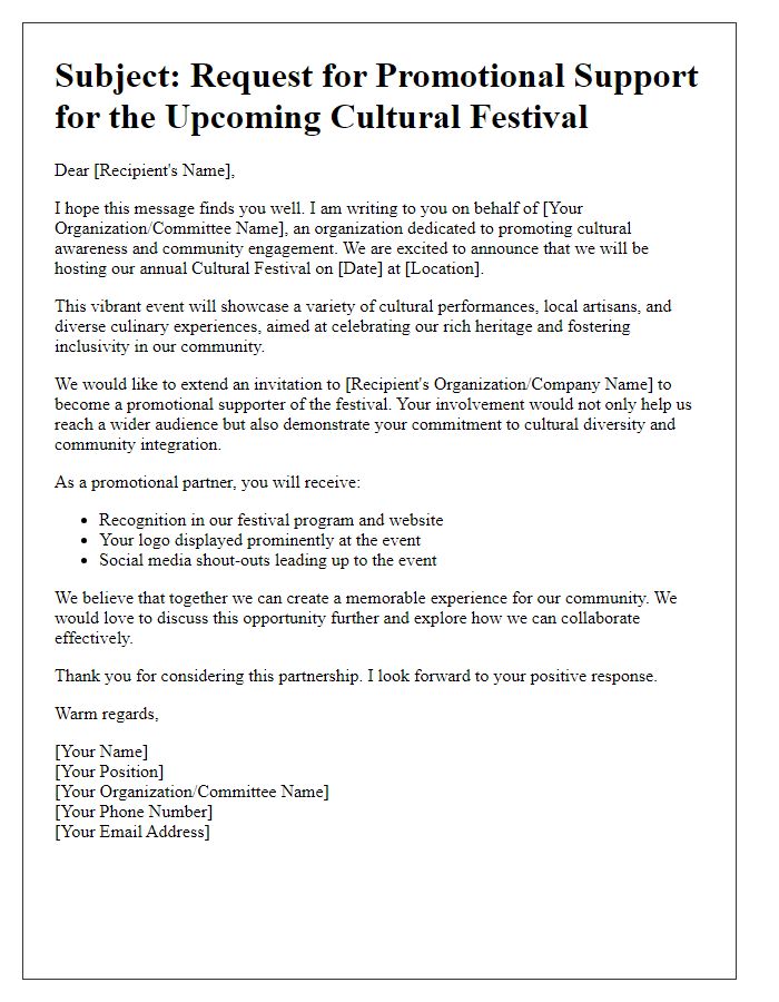 Letter template of cultural festival fundraiser promotional support inquiry