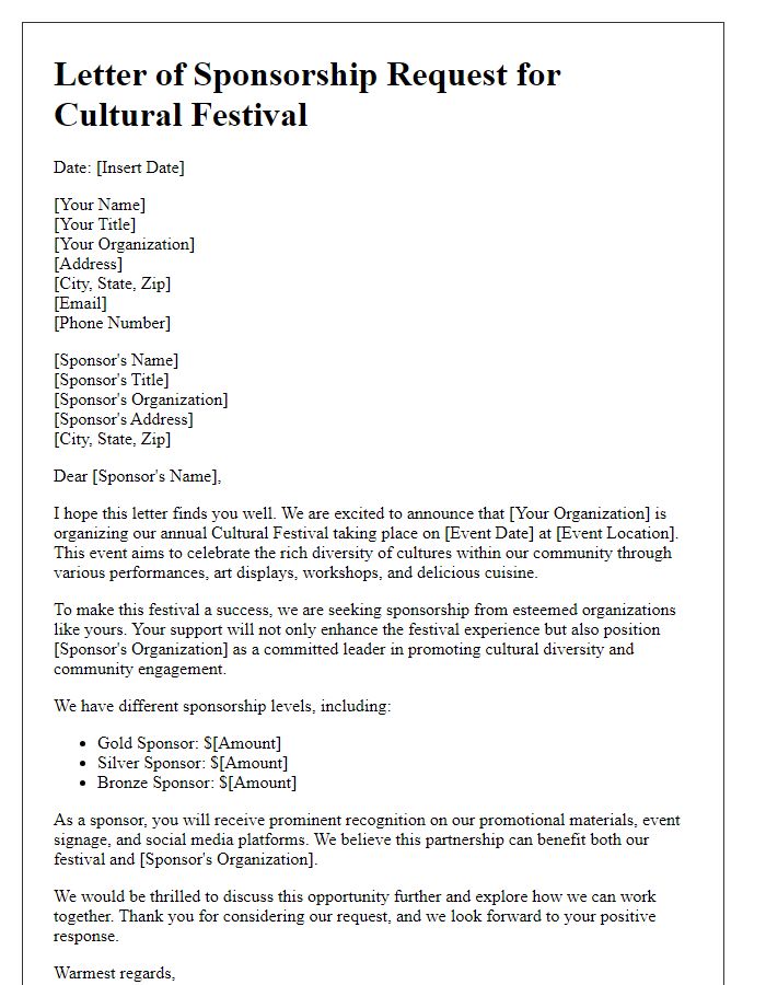 Letter template of cultural festival fundraiser sponsorship request