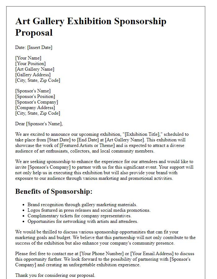 Letter template of art gallery exhibition sponsorship proposal