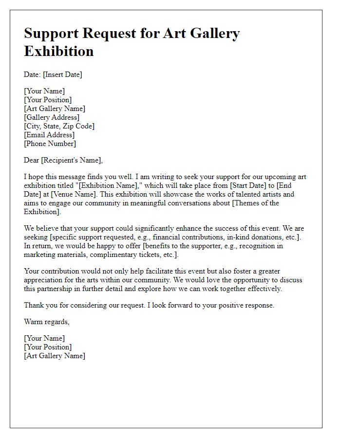 Letter template of art gallery exhibition support request