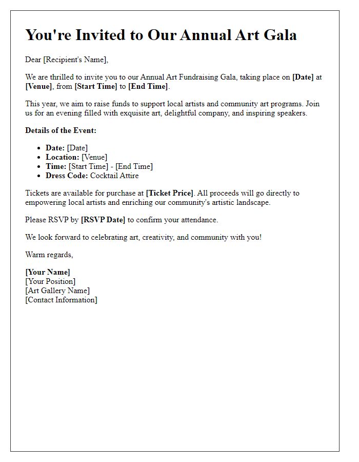 Letter template of art gallery fundraising event invitation