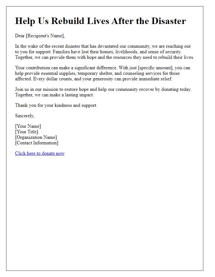 Letter template of impactful fundraising campaign for disaster recovery