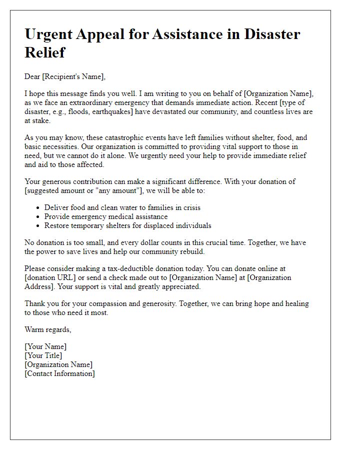 Letter template of vital fundraising letter for emergency disaster relief