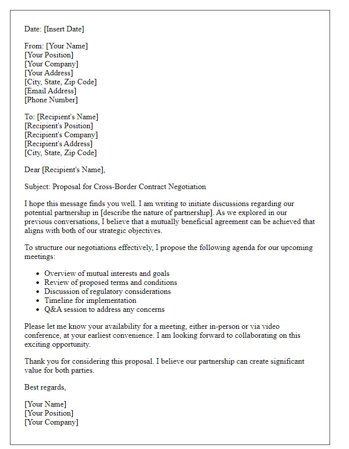 Letter template of cross-border contract negotiation for international partnerships