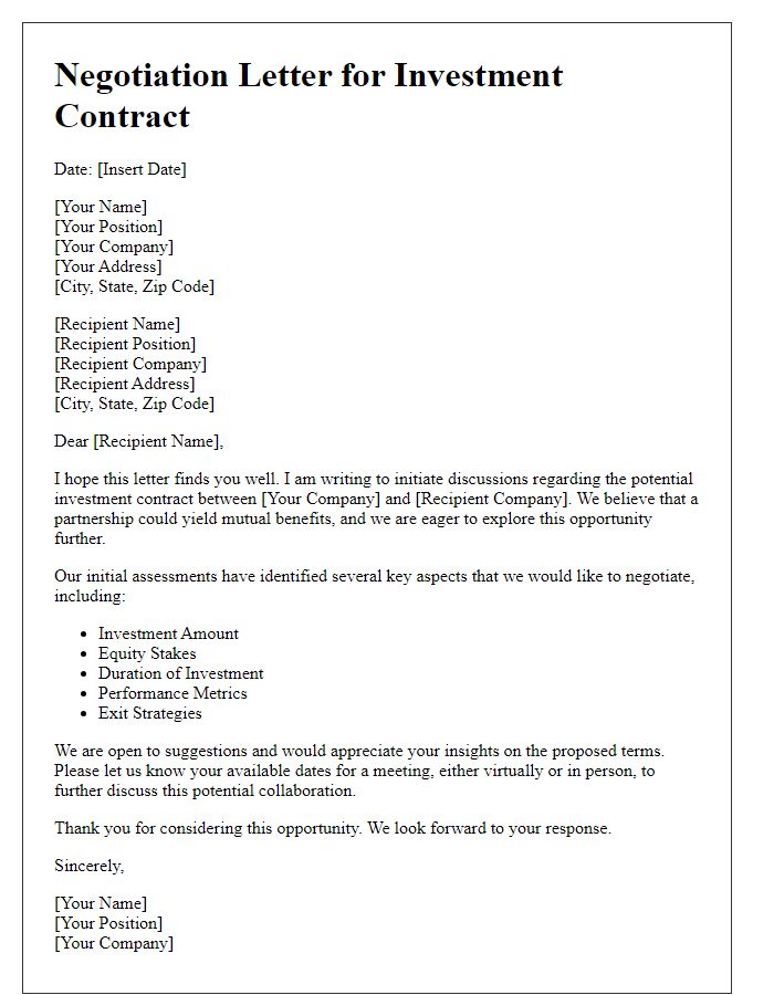 Letter template of cross-border contract negotiation for investment contracts