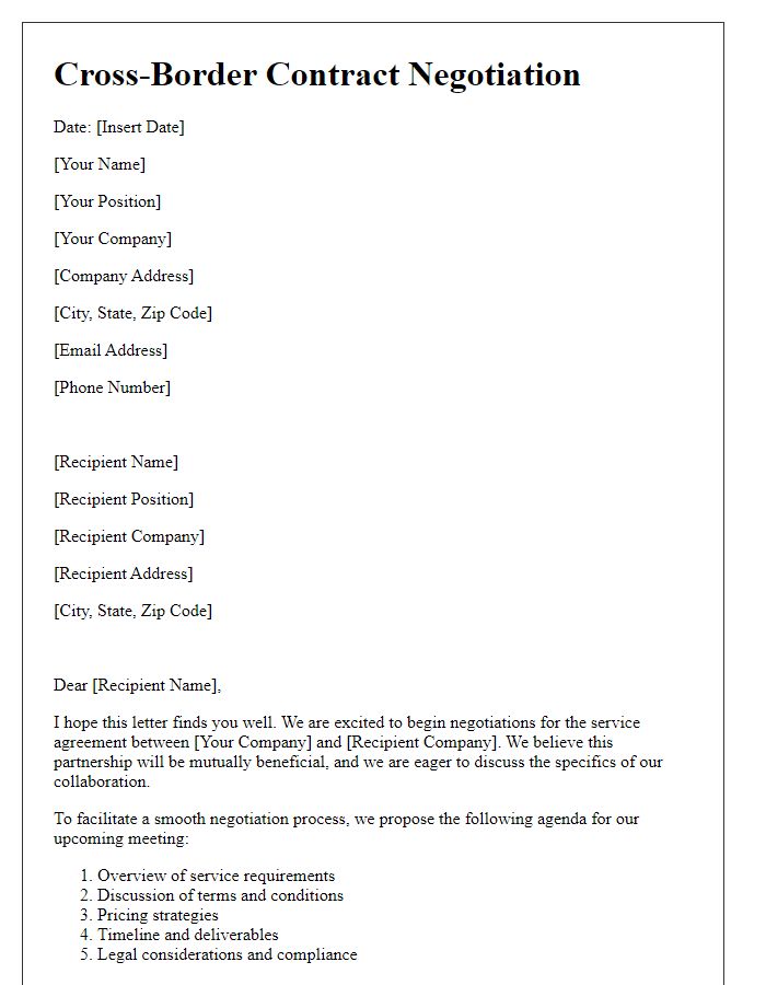 Letter template of cross-border contract negotiation for service agreements