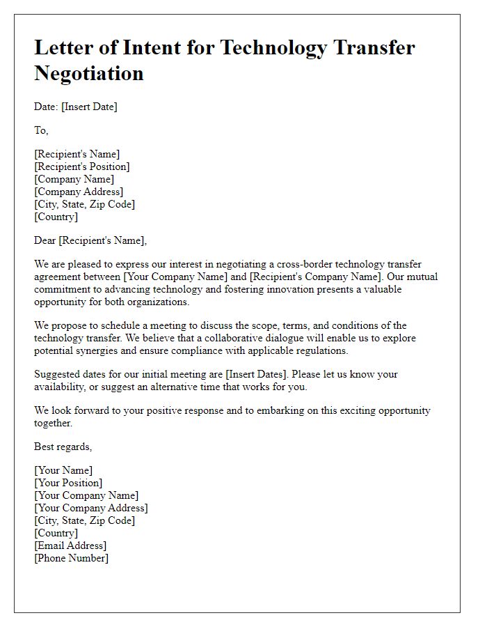 Letter template of cross-border contract negotiation for technology transfer