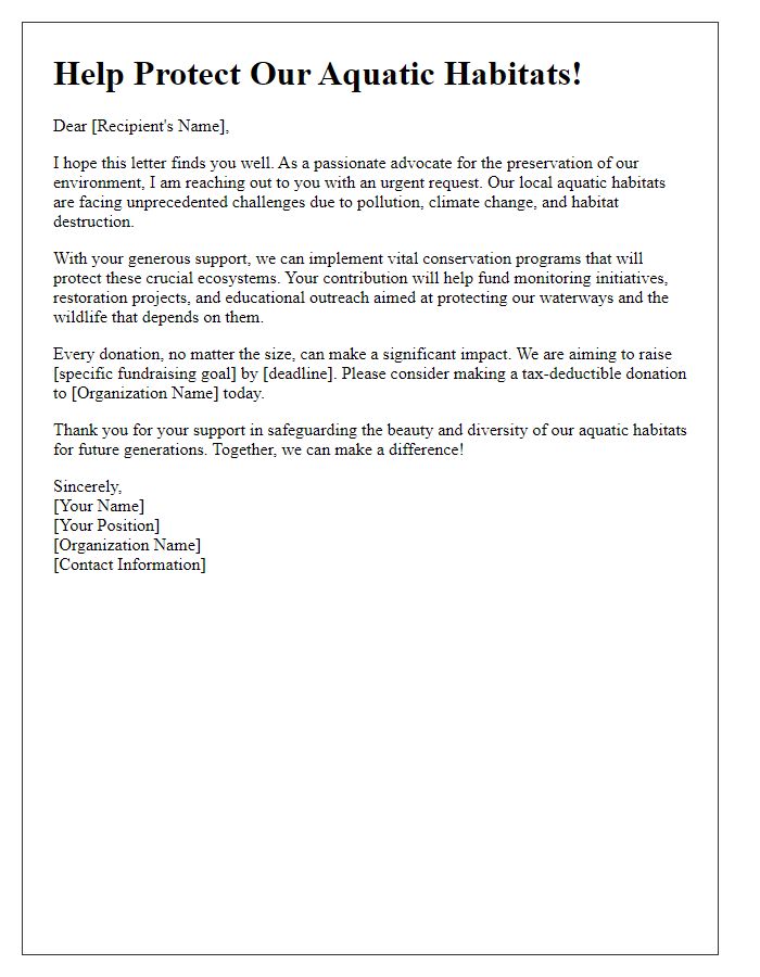 Letter template of aquatic habitat protection fundraising letter