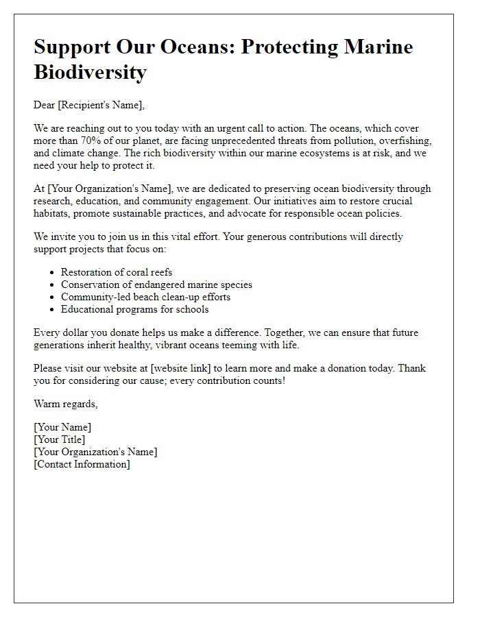 Letter template of ocean biodiversity fundraising outreach