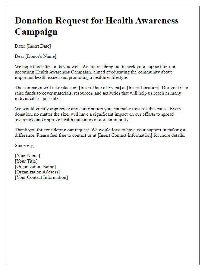 Letter template of donation request for health awareness campaign fundraiser