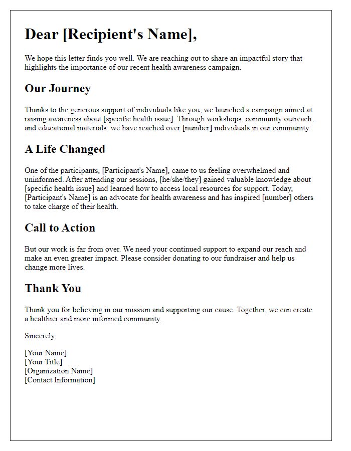 Letter template of impact story for health awareness campaign fundraiser