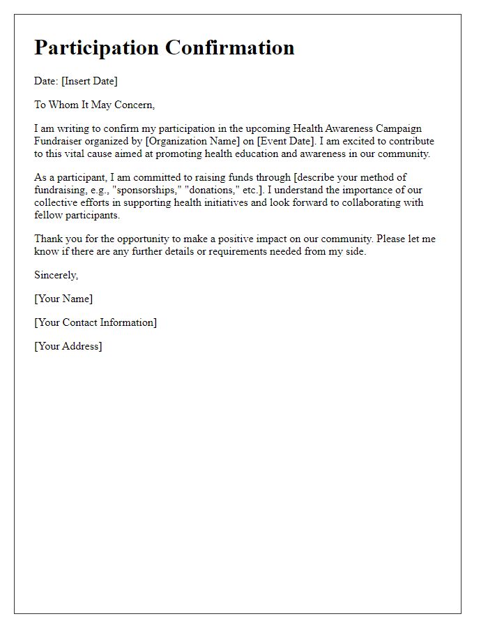 Letter template of participation in health awareness campaign fundraiser