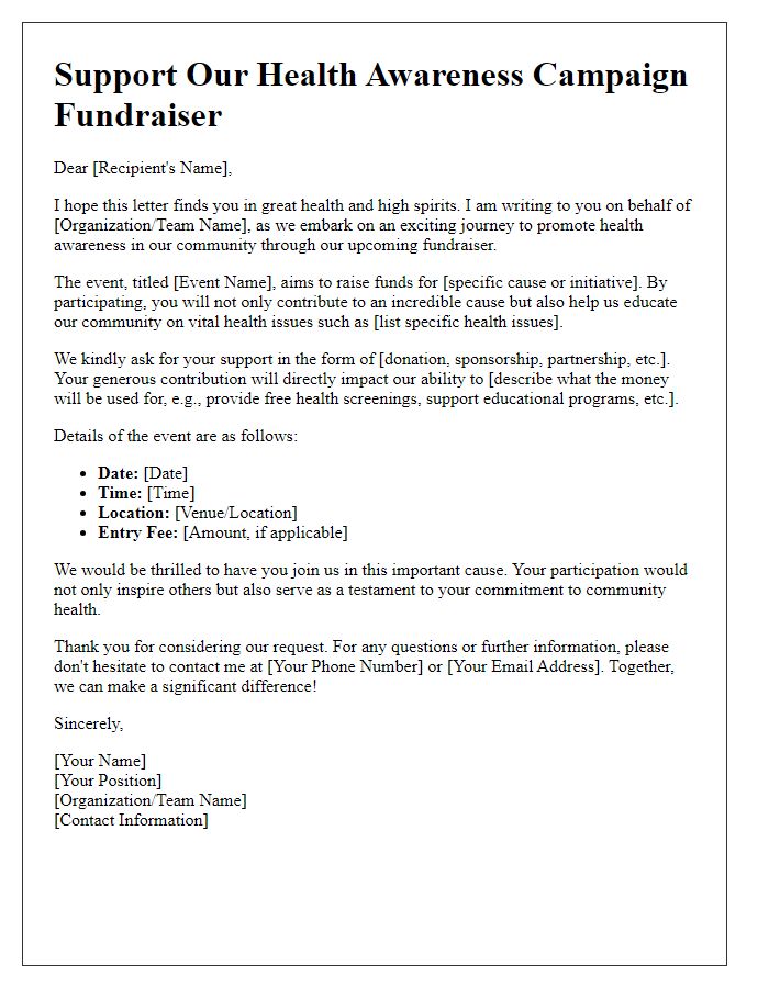 Letter template of support for health awareness campaign fundraiser