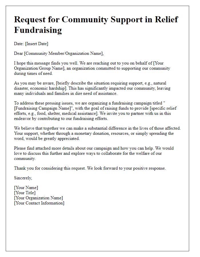 Letter template of request for community support in relief fundraising