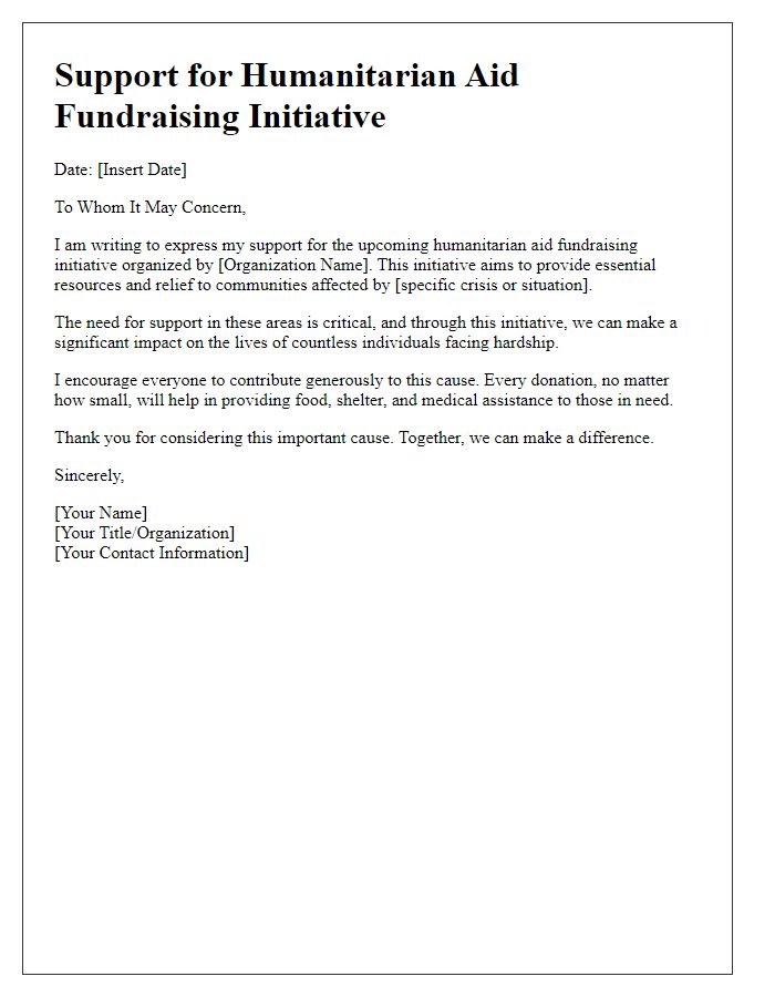 Letter template of support for humanitarian aid fundraising initiative