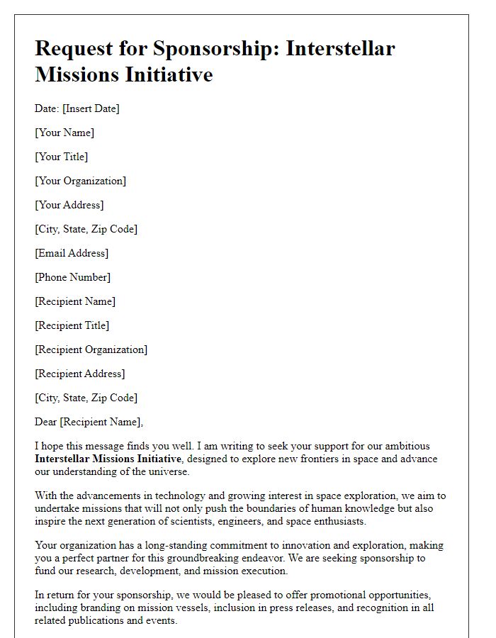 Letter template of a sponsorship request for interstellar missions