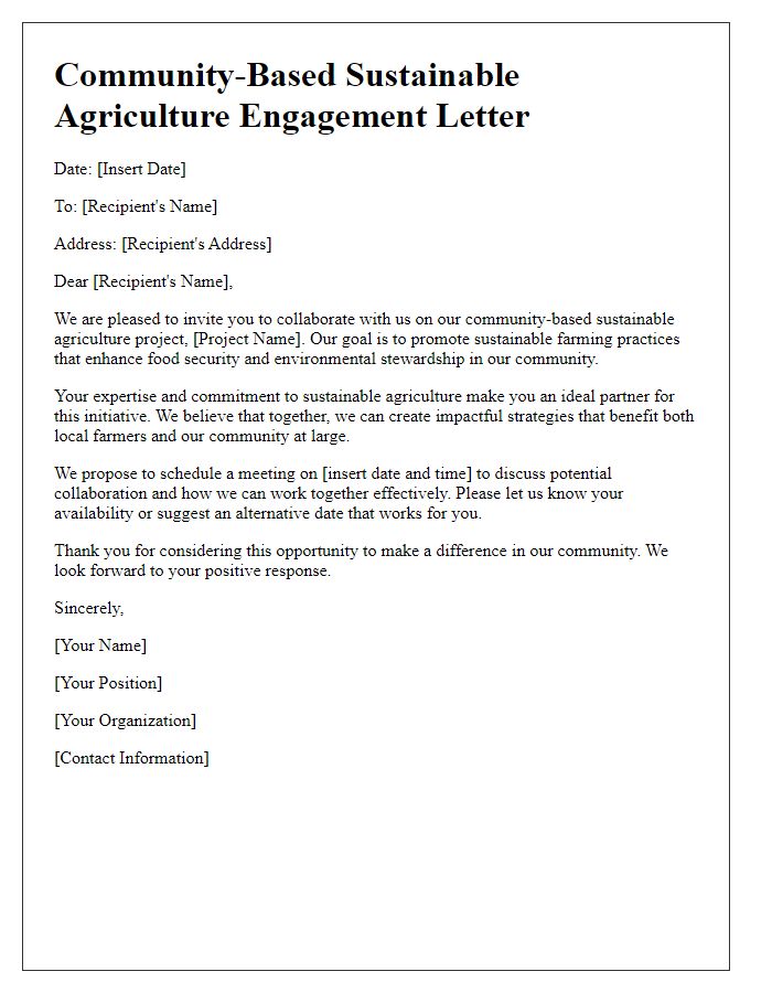 Letter template of engagement for community-based sustainable agriculture