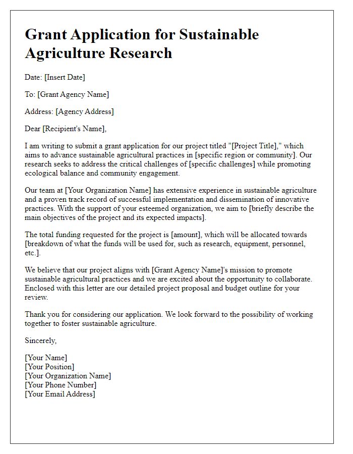 Letter template of grant application for sustainable agriculture research