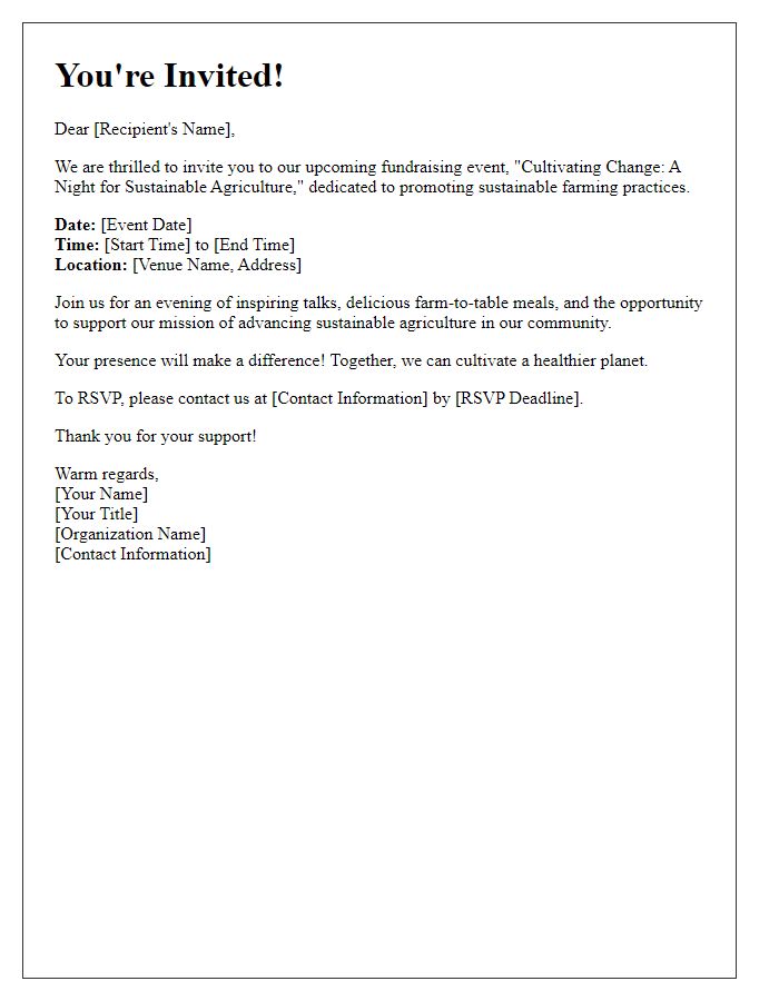 Letter template of invitation to a sustainable agriculture fundraising event