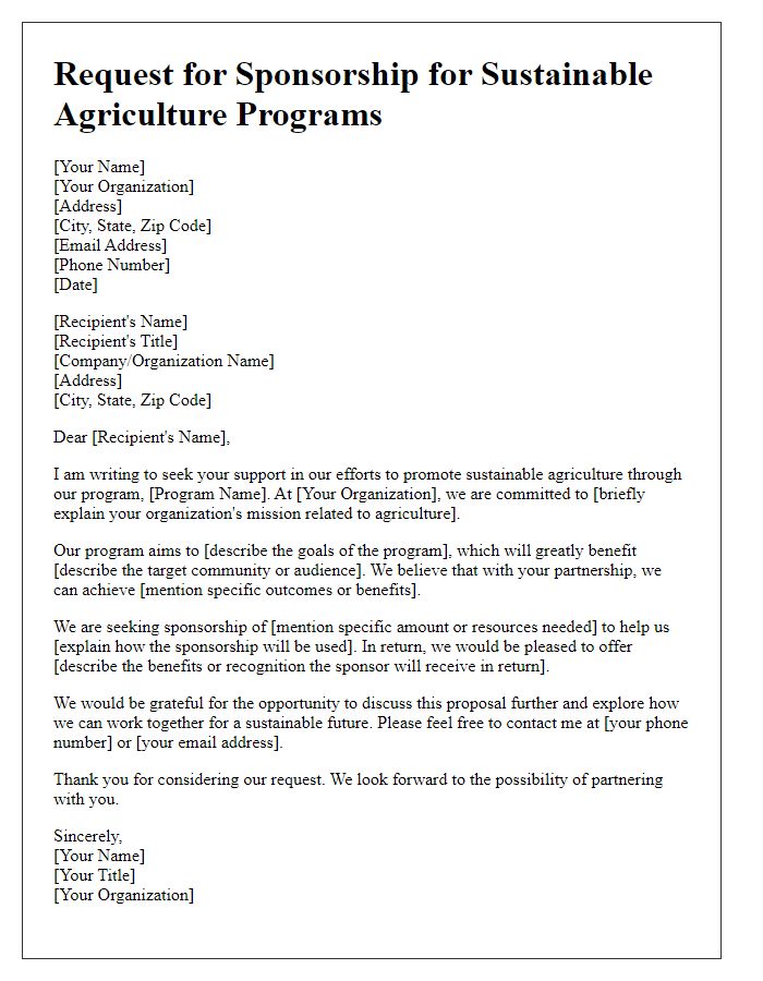 Letter template of sponsorship request for sustainable agriculture programs