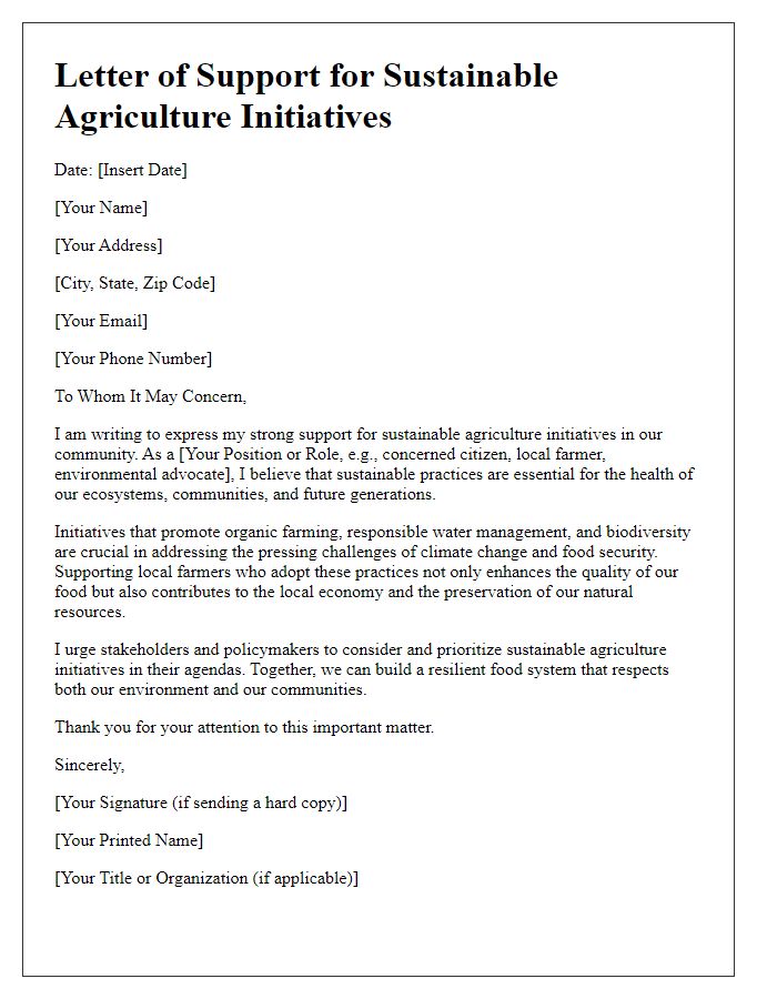 Letter template of support for sustainable agriculture initiatives