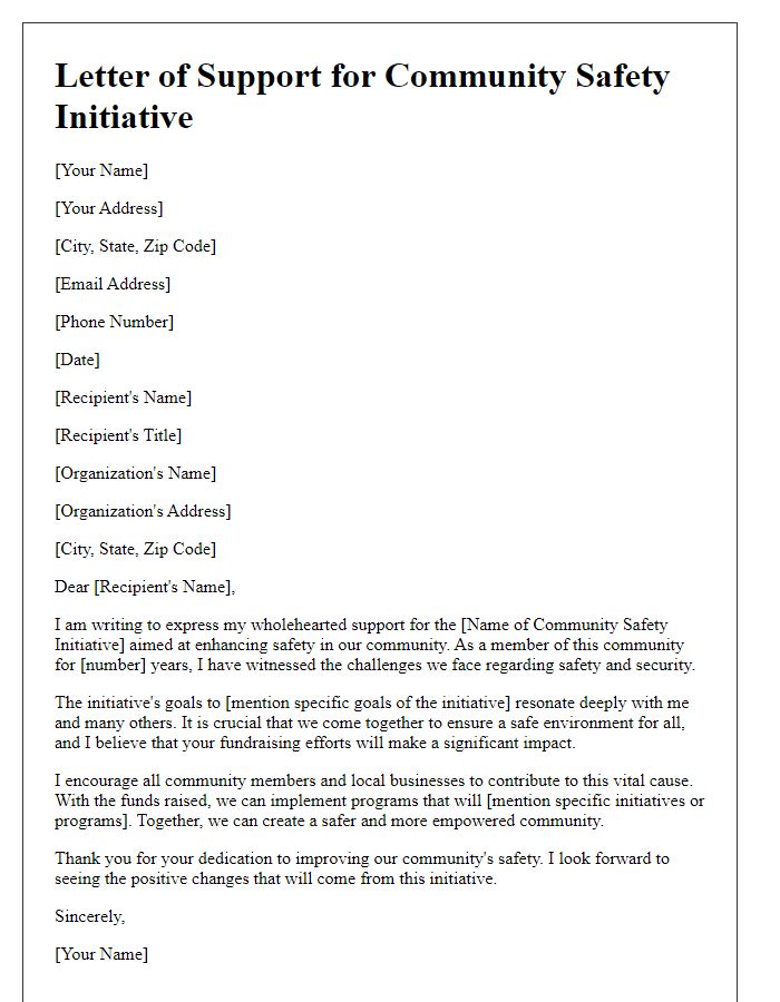 Letter template of support for community safety initiative fundraising.